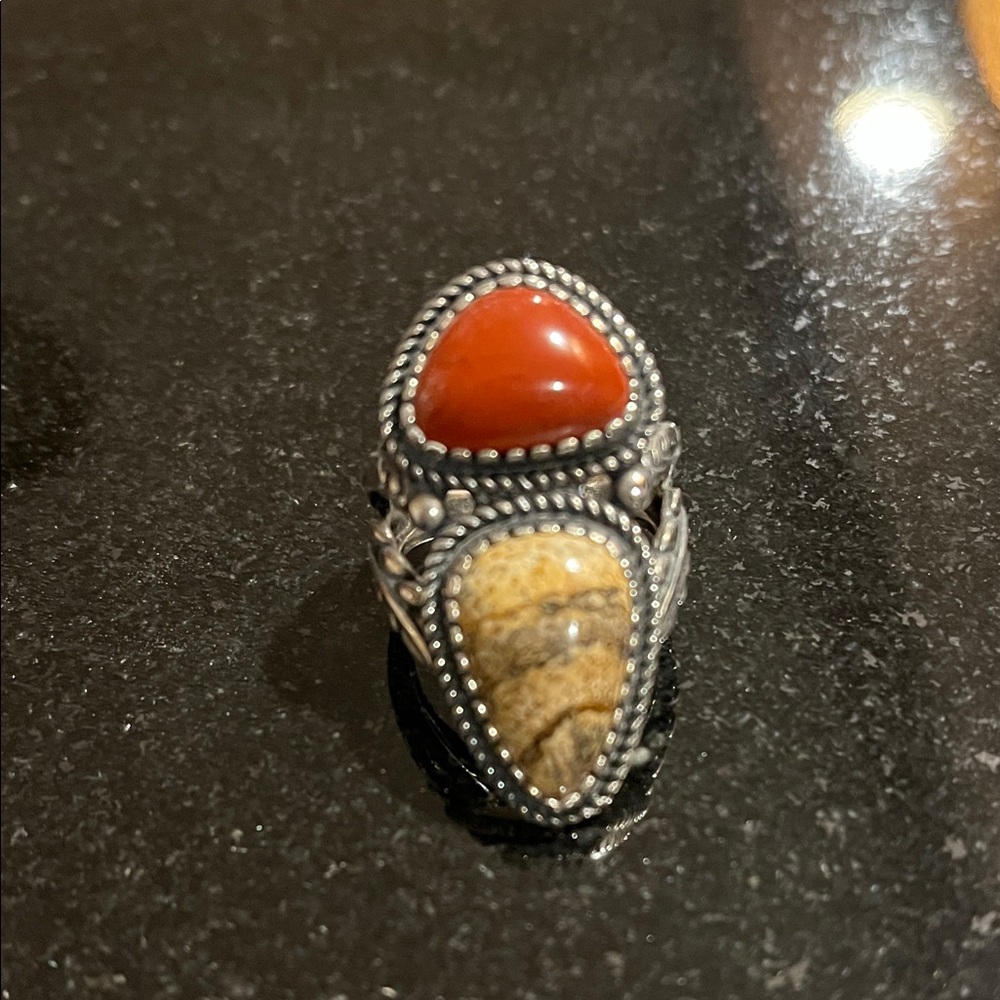 Elegant Silver and Cornelian rust Stone Ring